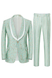 Mint Shawl Lapel One Button Jacquard Men's Formal Suits