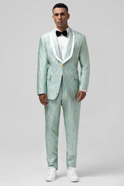 Mint Shawl Lapel 2 Piece Jacquard One Button Men's Formal Suits