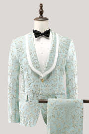 Mint Jacquard Shawl Lapel 2 Piece One Button Men's Suits