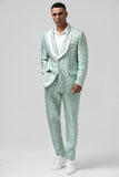 Mint Shawl Lapel 2 Piece Jacquard One Button Men's Formal Suits