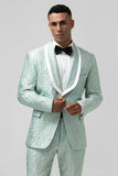 Mint Shawl Lapel 2 Piece Jacquard One Button Men's Formal Suits