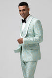 Mint Shawl Lapel 2 Piece Jacquard One Button Men's Formal Suits