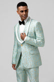 Mint Shawl Lapel 2 Piece Jacquard One Button Men's Formal Suits