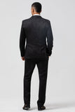 Dark Blue 3 Piece Peak Lapel Jacquard One Button Men's Formal Suits