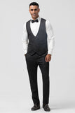 Black 3 Piece Peak Lapel Jacquard One Button Men's Formal Suits