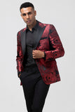 Peak Lapel Burgundy Jacquard One Button 2 Piece Men's Formal Suits