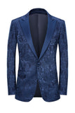 Peak Lapel Dark Blue Jacquard Men's Formal Suits