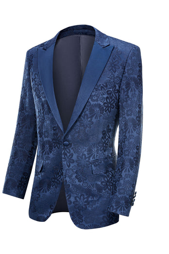 Peak Lapel Dark Blue Jacquard Men's Formal Suits