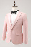 Light Pink 3 Piece Peak Lapel Jacquard One Button Men's Formal Suits