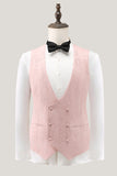 Light Pink 3 Piece Peak Lapel Jacquard One Button Men's Formal Suits