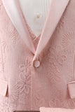 Light Pink 3 Piece Peak Lapel Jacquard One Button Men's Formal Suits