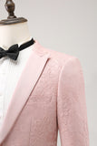 Light Pink 3 Piece Peak Lapel Jacquard One Button Men's Formal Suits