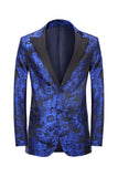 Peak Lapel Jacquard Royal Blue Single Breasted Men's Formal Blazer