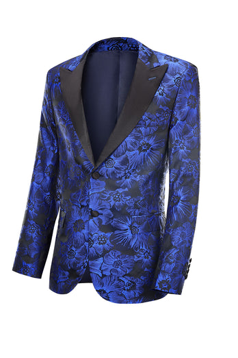 Peak Lapel Jacquard Royal Blue Single Breasted Men's Formal Blazer