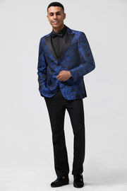 Royal Blue 2 Piece Peak Lapel Jacquard Men's Formal Suits