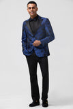 Royal Blue Jacquard Peak Lapel 2 Piece Men's Formal Suits