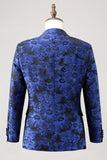 Royal Blue Jacquard Peak Lapel 2 Piece Men's Formal Suits