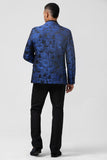 Royal Blue 2 Piece Peak Lapel Jacquard Men's Formal Suits