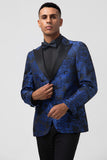 Royal Blue 2 Piece Peak Lapel Jacquard Men's Formal Suits