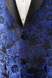 Royal Blue Jacquard Peak Lapel 2 Piece Men's Formal Suits