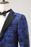 Royal Blue Jacquard Peak Lapel 2 Piece Men's Formal Suits