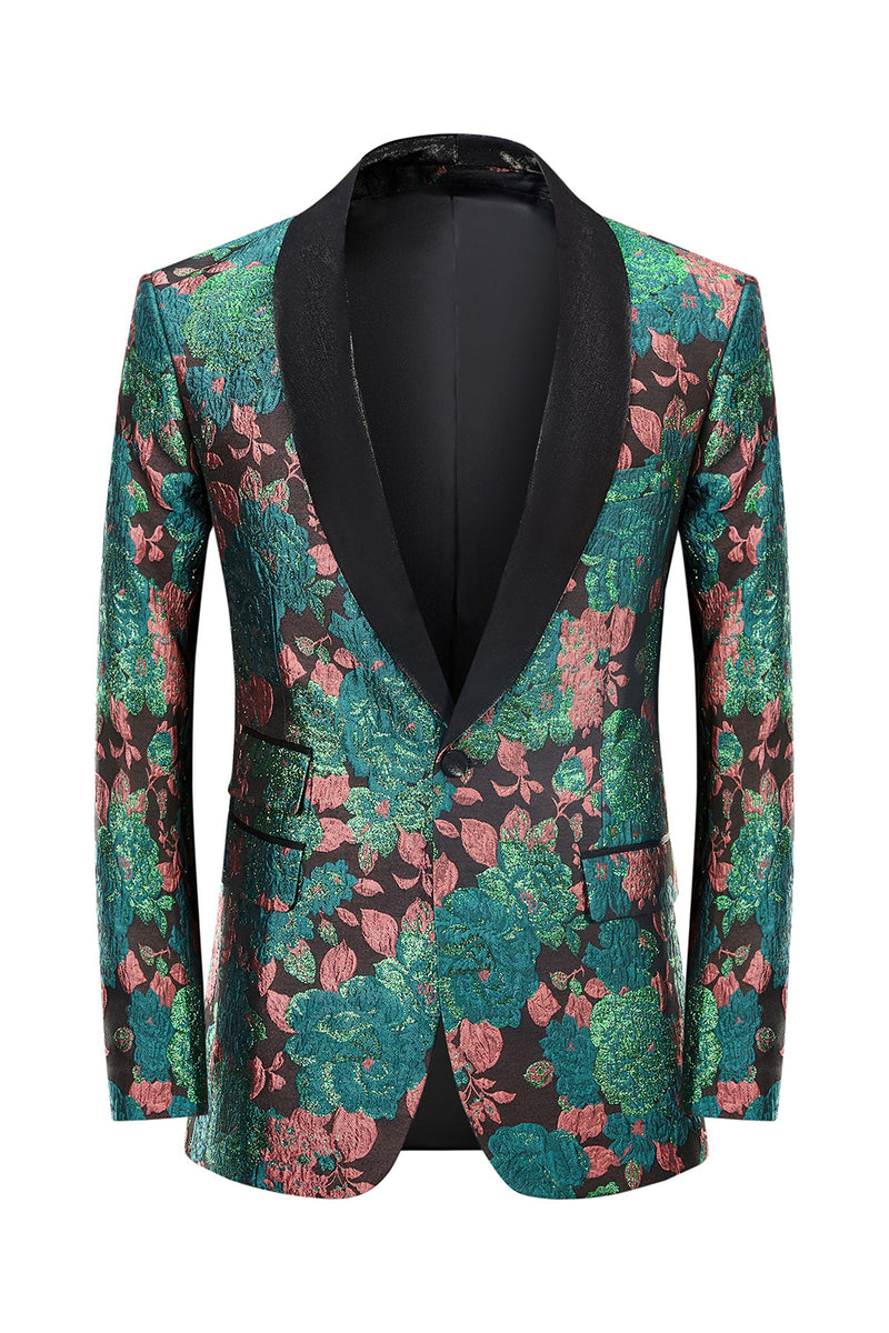 Load image into Gallery viewer, Green Shawl Lapel Jacquard Men&#39;s Formal Party Blazer