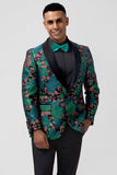 Green Jacquard Shawl Lapel One Button Men's Formal Blazer