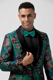 Green Jacquard Shawl Lapel One Button Men's Formal Blazer