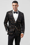 Dark Brown Notched Lapel Jacquard Single Breasted Men's Blazer