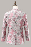 Pink Shawl Lapel Floral Jacquard One Button Men's Formal Blazer