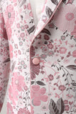 Pink Shawl Lapel Floral Jacquard One Button Men's Formal Blazer