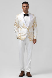 Champagne 2 Piece Peak Lapel One Button Jacquard Men's Formal Suits