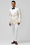 Champagne 2 Piece Peak Lapel One Button Jacquard Men's Formal Suits