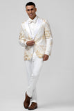 Champagne 2 Piece Peak Lapel One Button Jacquard Men's Formal Suits