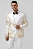 Champagne 2 Piece Peak Lapel One Button Jacquard Men's Formal Suits