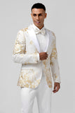 Champagne 2 Piece Peak Lapel One Button Jacquard Men's Formal Suits