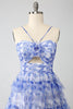 Load image into Gallery viewer, Blue Printed A Line Tiered Hollow-Out Long Formal Dress