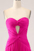 Load image into Gallery viewer, Fuchsia A Line Sweetheart Pleated Keyhole Long Formal Dress With Slit