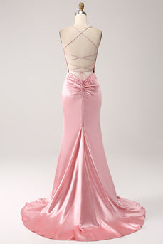 Blush Mermaid Spaghetti Straps Long Formal Dress