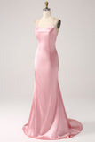 Blush Mermaid Spaghetti Straps Long Formal Dress