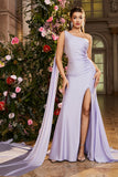 Mermaid Lilac One Shoulder Beaded Long Formal Dress with Slit