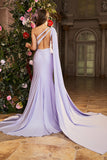 Mermaid Lilac One Shoulder Beaded Long Formal Dress with Slit