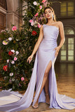 Mermaid Lilac One Shoulder Beaded Long Formal Dress with Slit