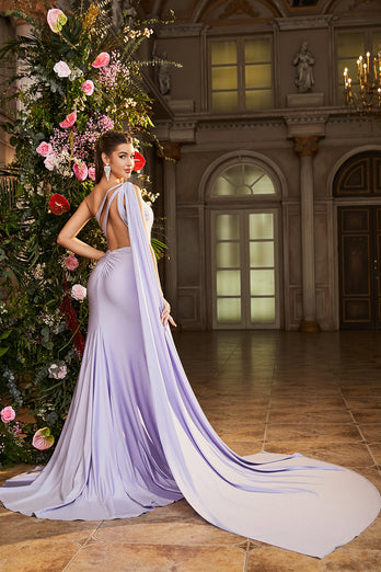Mermaid Lilac One Shoulder Beaded Long Formal Dress with Slit