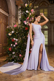 Mermaid Lilac One Shoulder Beaded Long Formal Dress with Slit