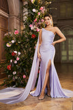 Mermaid Lilac One Shoulder Beaded Long Formal Dress with Slit