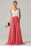 Vintage Mauve Spaghetti Straps Open Back Chiffon Long Boho Bridesmaid Dress with Lace