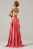 Vintage Mauve Spaghetti Straps Open Back Chiffon Long Boho Bridesmaid Dress with Lace