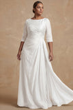 Dusty Sage Ruched A Line Half Sleeves Plus Size Mother Of The Bride Dress