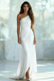 Ivory Sheath One Shoulder Ruched Long Formal Dress